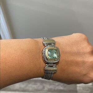 E Silver and Green Women's watch bracelet